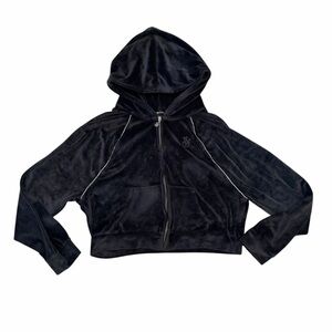Victoria Secret Velour Crop Jacket Hoodie Rhinestone Black Y2K Size M